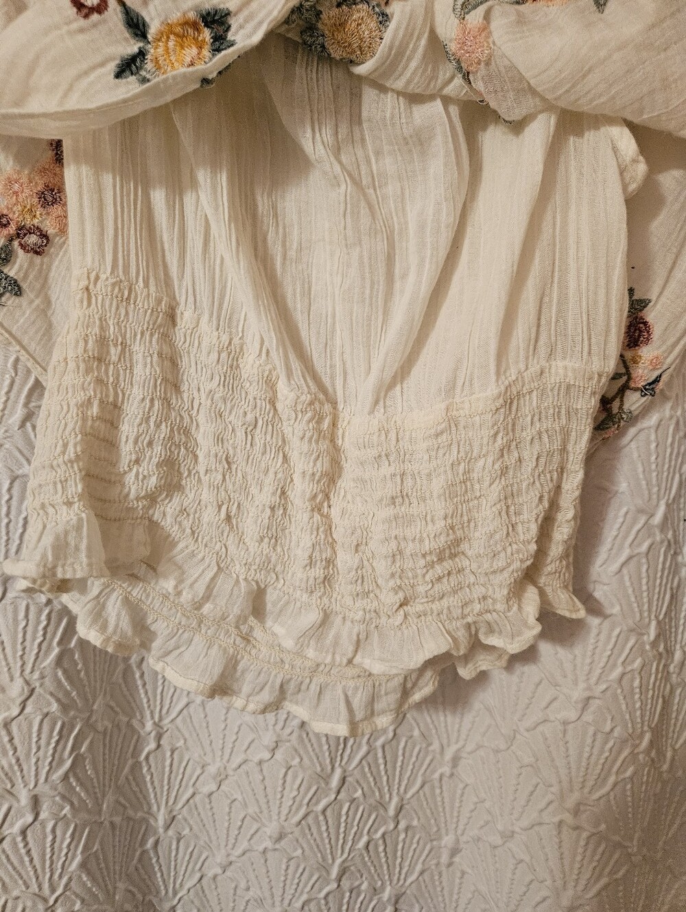 Embroidered Ivory Floral Peasant Top - Picture 8 of 12